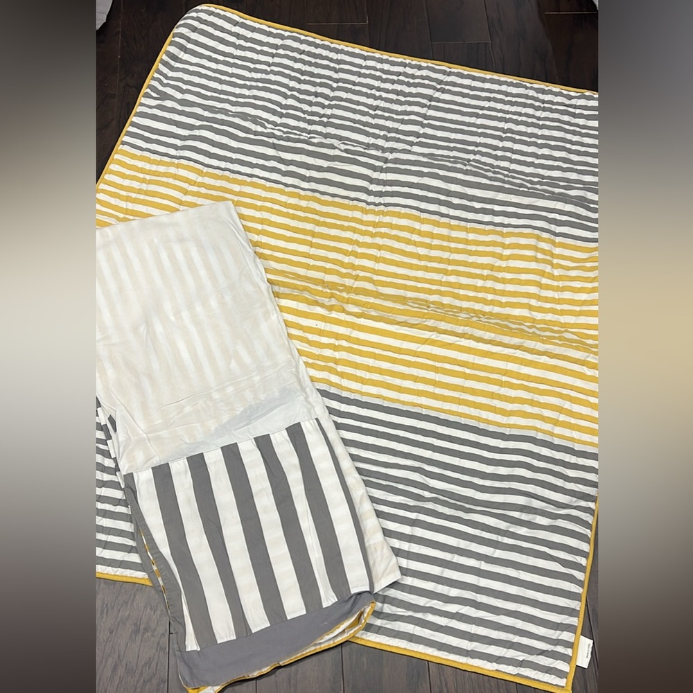 The Land of Nod Crib Quilt bedskirt, and curtains